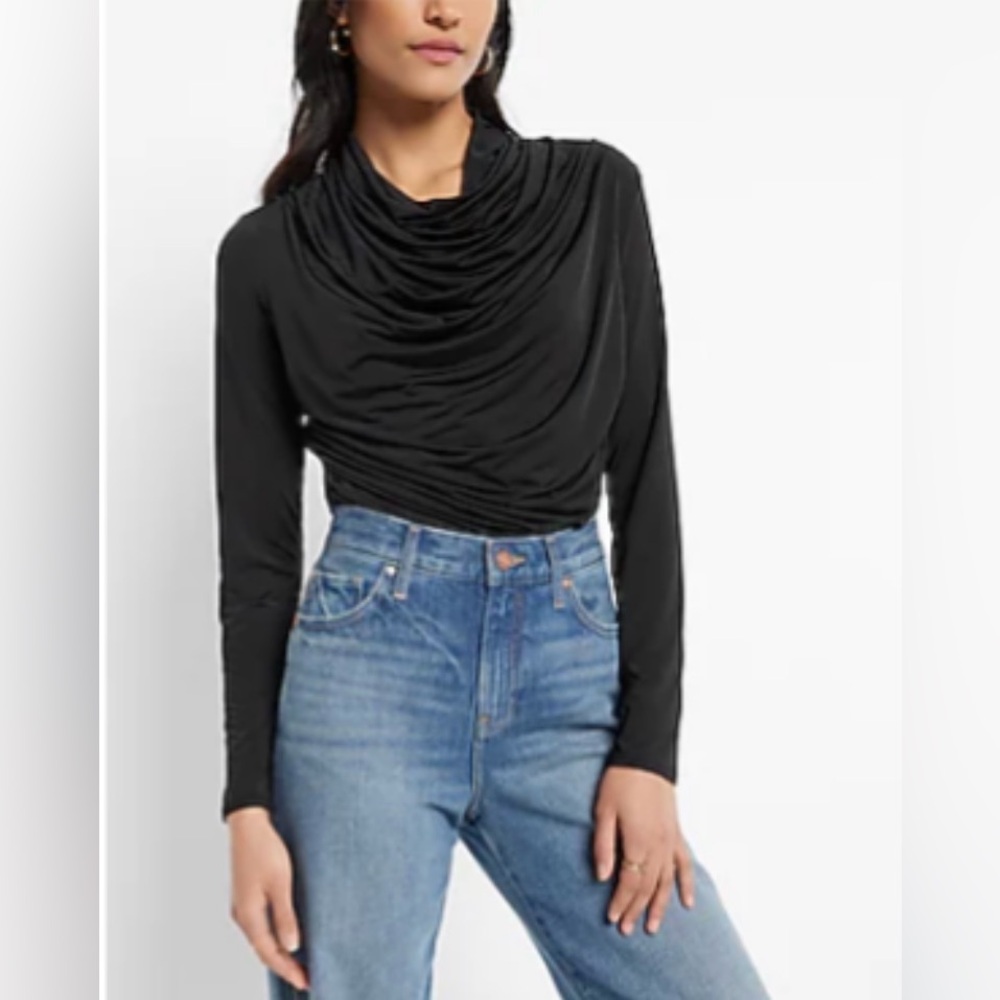 Express Top Draped Cowl Neck Long Sleeve